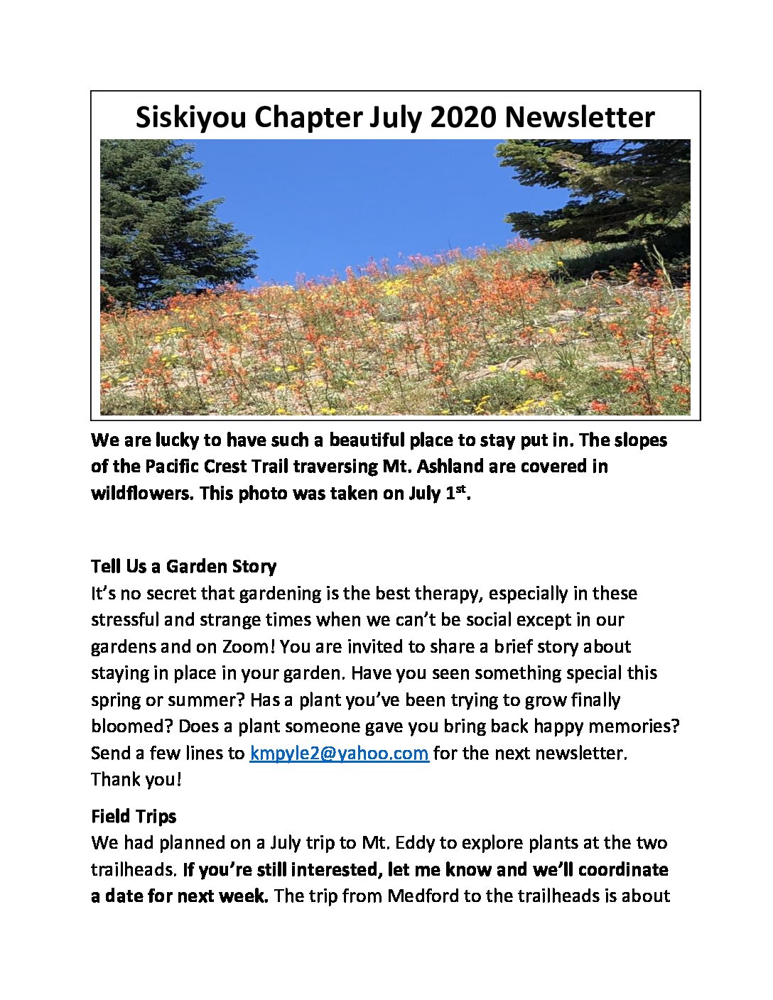 July 2020 edition Siskiyou Summits, North American Rock Garden Society